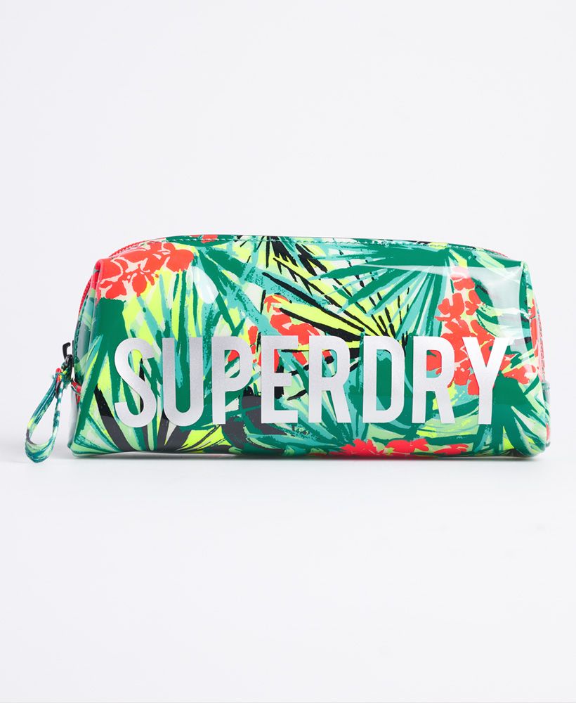 Superdry women's Jelly pencil case. This spacious pencil case features a zip fastening, and an all over print. Finished with a large Superdry logo on the front.