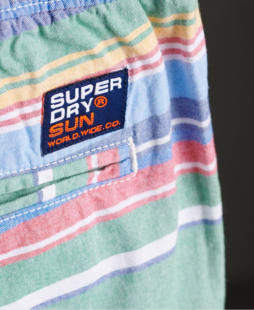 Superdry men's Sunscorched shorts. Perfect for the warmer weather, these shorts feature a zip and button main fastening, an elasticated drawstring waist and a five pocket design. Finished with a Superdry logo badge on the back.