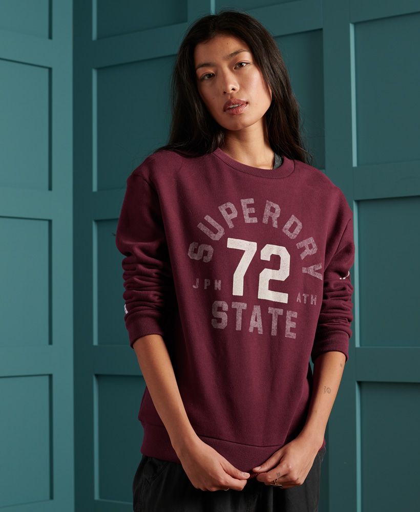 Inspired by athleisure attire, the Track & Field classic crew sweatshirt is perfect for layering over your tee with jeans to create a laid back look this season.Slim fit – designed to fit closer to the body for a more tailored lookClassic crew necklineLong sleevesRibbed neckline, cuffs and hemFleece liningCrack effect detailingSuperdry logo graphicSignature logo tab