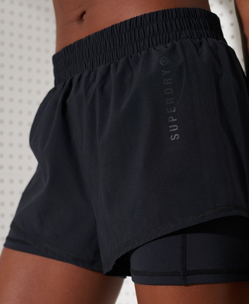 Break a new personal best in our Running Double Layer Shorts made from a Superdry fabric that helps you to stay dry and cool, enabling you to train at your best for longer. Complete your running gear with a tank top and your best trainers this season.Fitted: A body sculpting fit, tight to the bodyElasticated waistbandDouble layer designTight underlay shortsSide pouch pocketReflective Superdry logo