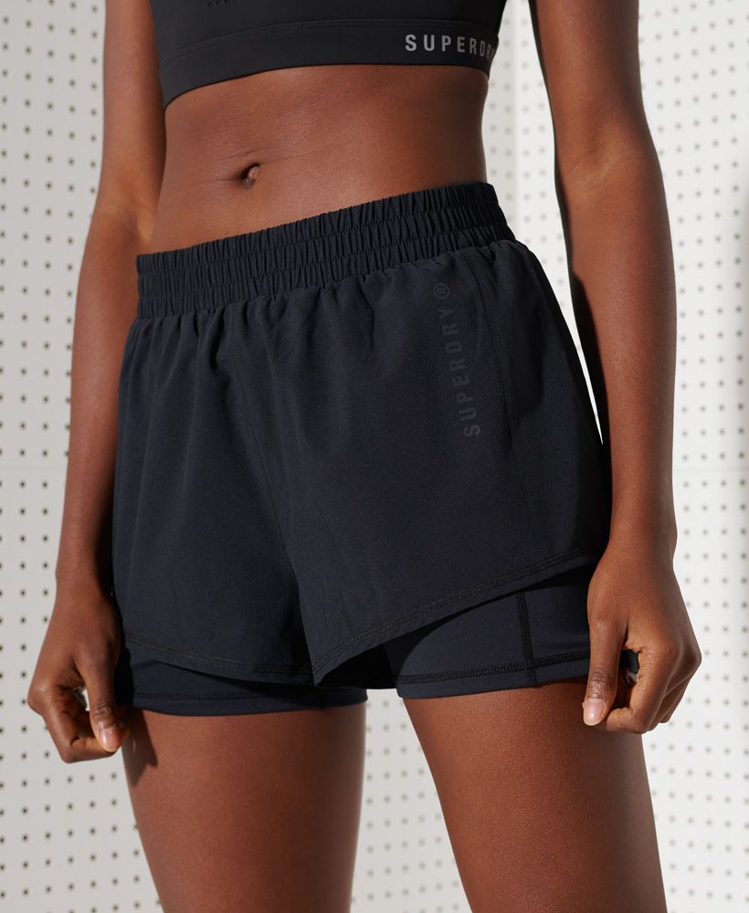 Break a new personal best in our Running Double Layer Shorts made from a Superdry fabric that helps you to stay dry and cool, enabling you to train at your best for longer. Complete your running gear with a tank top and your best trainers this season.Fitted: A body sculpting fit, tight to the bodyElasticated waistbandDouble layer designTight underlay shortsSide pouch pocketReflective Superdry logo
