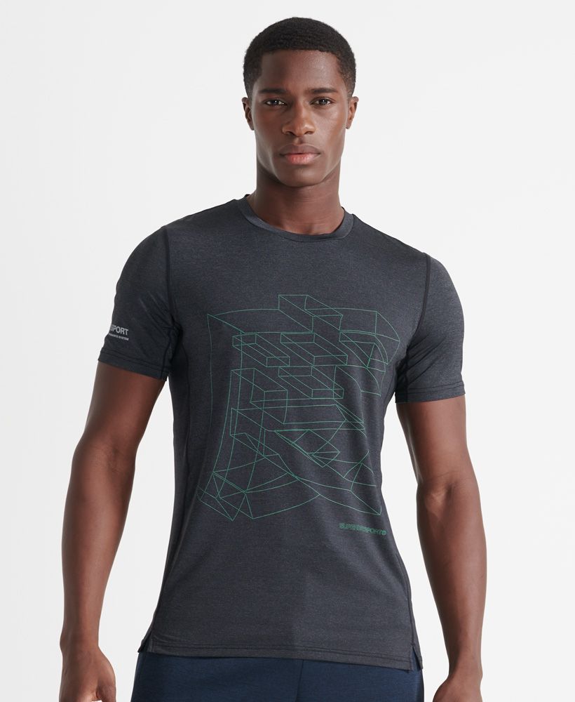 Superdry men's Graphic Cooling T-shirt. Style and high performance have been combined in the Graphic cooling t-shirt. Crafted with moisture wicker fabric technology to help keep you cool during your workout and stretchable fabric that adapts to your movement for a comfortable fit. This also features short sleeves, split side seams and a Superdry Sport graphic across the body. Finished with a Superdry Sport print on the sleeve, this is a great addition to your gym collection.