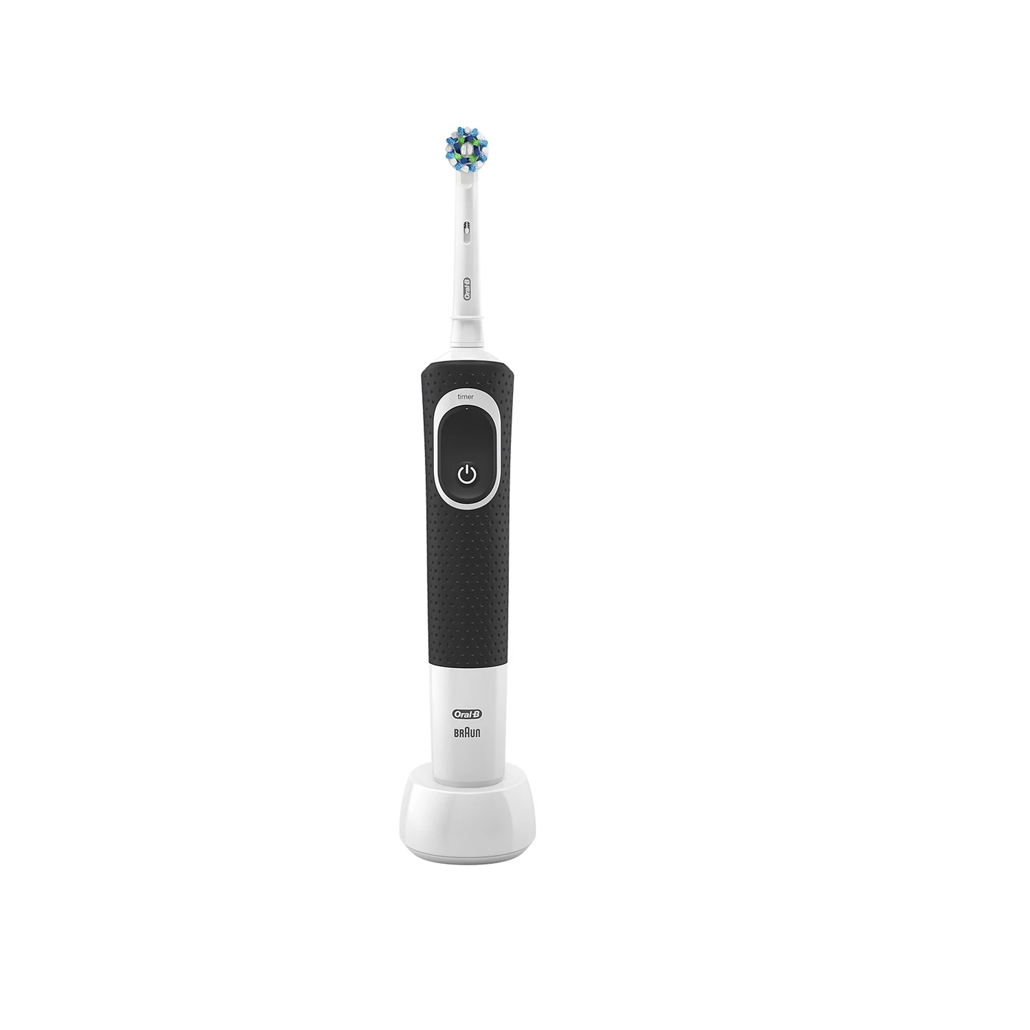 Oral-B vitality black cross action offers superior cleaning and plaque removal. Its brush head adapts to each individual tooth to clean away plaque and gently remove stains. Oral-B is a dentist recommended electric toothbrush brand worldwide.

    Daily Clean - The Oral-B Vitality Cross Action electric rechargeable toothbrush provides a clinically proven superior clean then a regular manual toothbrush.
    2D CLEANING : The professionally inspired design of the toothbrush head surrounds each tooth as 2D cleaning action oscillates and rotates to remove more plaque than a regular manual toothbrush.
    2 MINUTES TIMER : A helpful on-handle timer buzzes every 30 seconds to let you know when it�s time to focus on brushing the next quadrant of your mouth. The electric toothbrush also alerts when you have brushed for the dentist-recommended time of 2 minutes.
    COMPACTIBILITY : Oral-B offers a variety of replacement toothbrush heads to fit your personal oral health needs. The Oral-B Vitality electric toothbrush is compatible with a wide range of Oral-B electric toothbrush heads : Cross Action, 3D White, Sensi Ultrathin, Sensitive Clean, Precision Clean, Floss Action, Tri Zone, Dual Clean, Power Tip, Ortho Care.


Key Features : 

    The essential toothbrush to achieve an everyday clean.
    Oscillates and rotates to remove plaque.
    Superior 2D Cleaning Action.
    Built-in 2-minute quadrant timer.
    7600 rotations every minute gives effective brushing

Product Specifications : 

    Product Dimension : 30 x 20 x 15 cm
    Product Weight : 109 g
    Brand : ORAL-B
    Batteries : 1 AA batteries required. 
    Toothbrush type : Rotating-oscillating toothbrush
    Integrated timer : Yes
    Power source: Battery
    Battery type: Built-in
    Rechargeable: Yes
    Product colour : Black 

Box Content : 

    1 x toothbrush handle with 2-pin charger
    1 x toothbrush head

Preparation and Usage :
How To Use Your electric toothbrush? Wet the brush head and apply toothpaste. Place the toothbrush in the mouth and turn on. Guide the brush head slowly from tooth to tooth. Hold the toothbrush head in place for a few seconds before moving on to the next tooth. Brush the gums as well as the teeth, first the outsides, then the insides, finally the chewing surfaces.

Safety Warning:
Periodically check the cord for damage. If the cord is damaged, take the charging unit to an Oral-B Braun Service Centre. A damaged or non-functioning unit must no longer be used. Not intended for use by children under age of 3 years. This appliance is not intended for use by children or persons with reduced physical, sensory or mental capabilities, unless they are supervised by a person responsible for their safety. In general, we recommend that you keep the appliance out of the reach of children. Children should be supervised to ensure they do not play with the appliance. If the product is dropped, the brush head should be replaced before the next use, even if no damage is visible. Do not place or store the charger where it can fall or be pulled into a tub or sink. Do not place the charger in water or other liquid. Do not reach for a charger that has fallen into water. Unplug immediately. Do not modify or repair the product. This may cause fire, electric shock or injury. Consult your dealer for repairs or contact an Oral-B Service Centre. Do not disassemble the product except when disposing of the battery. When taking out the battery for disposal, use caution not to short the positive (+) and negative (-) terminals. Do not insert any object into any opening of the appliance / charging unit. Do not touch the power plug with wet hands. This can cause electric shock. When unplugging, always hold the power plug instead of the cord. Use this product only for its intended use as described. Do not use attachments which are not recommended by the manufacturer. If you are undergoing treatment for any oral care condition, consult your dental professional prior to use.

Oral-B Vitality white and clean electric rechargeable toothbrush powered by Braun
Discover the next level of oral care, brought to you by Oral-B, a worldwide leader in toothbrushes *. Each Oral-B electric toothbrush provides a clean vs. a regular manual toothbrush. Find your ideal electric toothbrush from Oral-B - the #1 dentist used and recommended brand, worldwide. *

* Based on surveys of a representative worldwide sample of dentists carried out for P&G regularly


Oral-B Vitality White and Clean Electric Rechargeable Toothbrush
The Oral-B Vitality electric toothbrush provides a clinically proven clean vs. a regular manual toothbrush. The round shape of the White + Clean toothbrush head is designed to clean tooth by tooth, and 2D cleaning action oscillates and rotates for better plaque removal than a regular manual toothbrush. An in-handle timer helps you brush for a dentist-recommended 2 minutes.

The professionally inspired design of the toothbrush head surrounds each tooth as 2D cleaning action oscillates and rotates to remove more plaque than a regular manual toothbrush.

A helpful on-handle timer buzzes every 30 seconds to let you know when it�s time to focus on brushing the next quadrant of your mouth. The electric toothbrush also alerts when you have brushed for the dentist-recommended time of 2 minutes.

Daily Clean - comprehensive everyday cleaning.
	
Oral-B offers a variety of replacement toothbrush heads to fit your personal oral health needs. The Oral-B Vitality electric toothbrush is compatible with a wide range of Oral-B electric toothbrush heads so you can get the clean you need, every time. Remember to change your toothbrush head as dentists recommend, every three or four months or when bristles are faded and worn to maintain a high level of cleanliness.
Oral-B Vitality white and clean electric rechargeable toothbrush powered by Braun

The Oral-B Vitality electric toothbrush features 2D cleaning action that cleans in two ways - oscillates and rotates - to remove more plaque than a regular manual toothbrush. However, when you upgrade to other electric toothbrushes, you can experience the cleaning power of 3D cleaning action that oscillates, rotates and pulsates for up to 100 percent more plaque removal.s. a regular manual toothbrush.