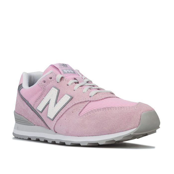 Womens New Balance 996 Trainers in oxygen pink - silver.<BR><BR>- Mesh upper with suede overlays.<BR>- Lace up fastening.<BR>- Padded collar and tongue.<BR>- Contrast heel patch.<BR>- Comfortable textile lining.<BR>- Removable cushioned sockliner.<BR>- Dual-density EVA midsole for lightweight cushioning.<BR>- Embroidered glitter accents.<BR>- New Balance branding at tongue  side and heel.<BR>- Durable rubber outsole.<BR>- Suede and textile upper  Textile lining  Synthetic sole.<BR>- Ref: WL996CLD