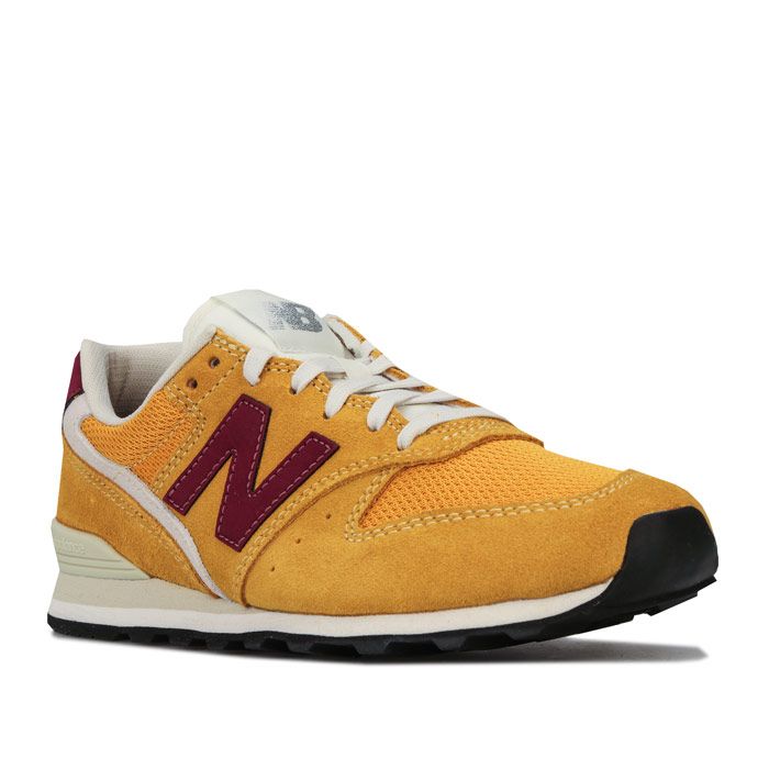 Womens New Balance 996 Trainers in varsity gold - garnet.<BR><BR>- Mesh upper with suede overlays.<BR>- Lace up fastening.<BR>- Padded collar and tongue.<BR>- Contrast heel patch.<BR>- Comfortable textile lining.<BR>- Removable cushioned sockliner.<BR>- Dual-density EVA midsole for lightweight cushioning.<BR>- Embroidered glitter accents.<BR>- New Balance branding at tongue  side and heel.<BR>- Durable rubber outsole.<BR>- Suede and textile upper  Textile lining  Synthetic sole.<BR>- Ref: WL996SVD