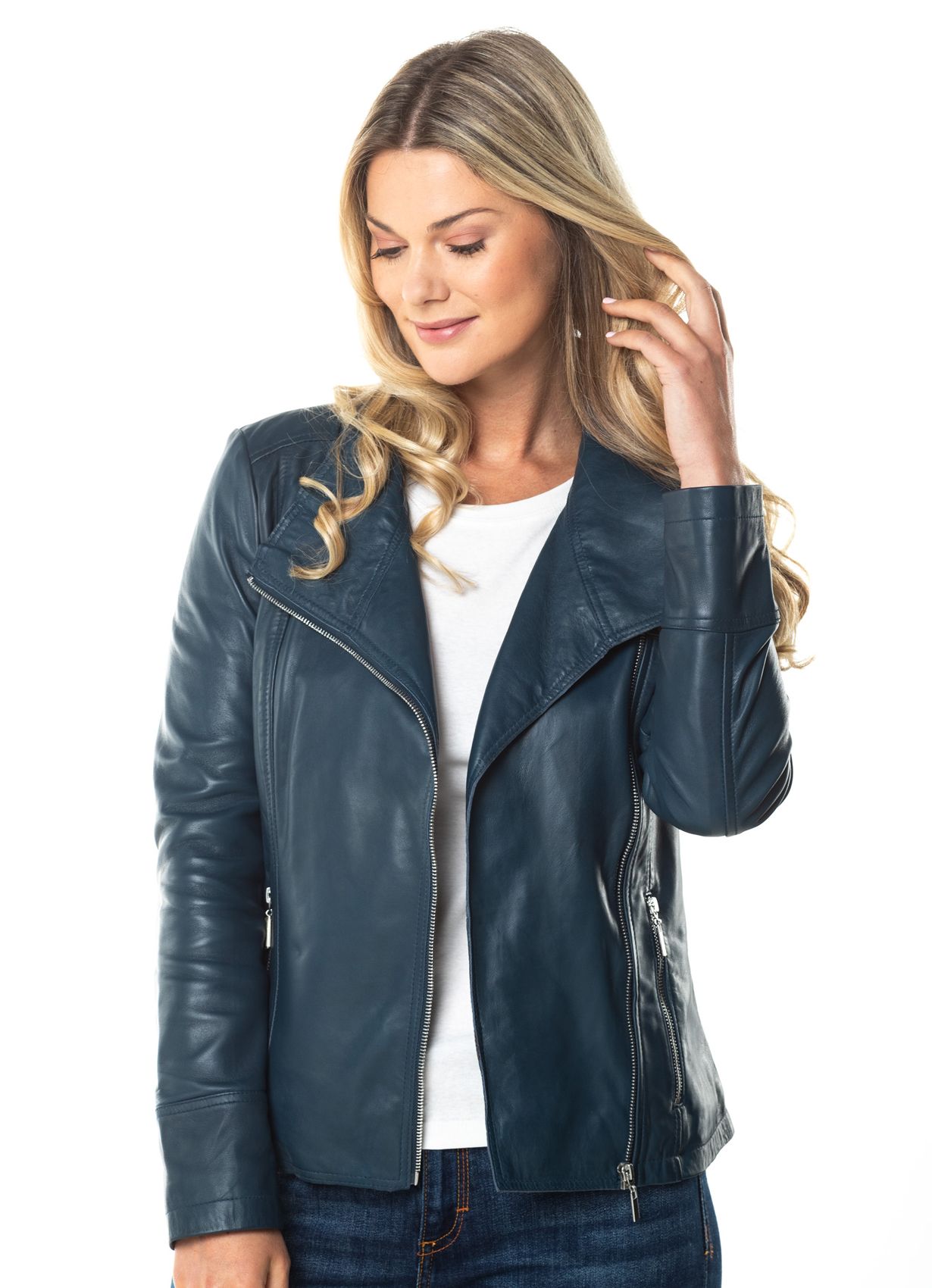 Jill Leather Jacket in Navy