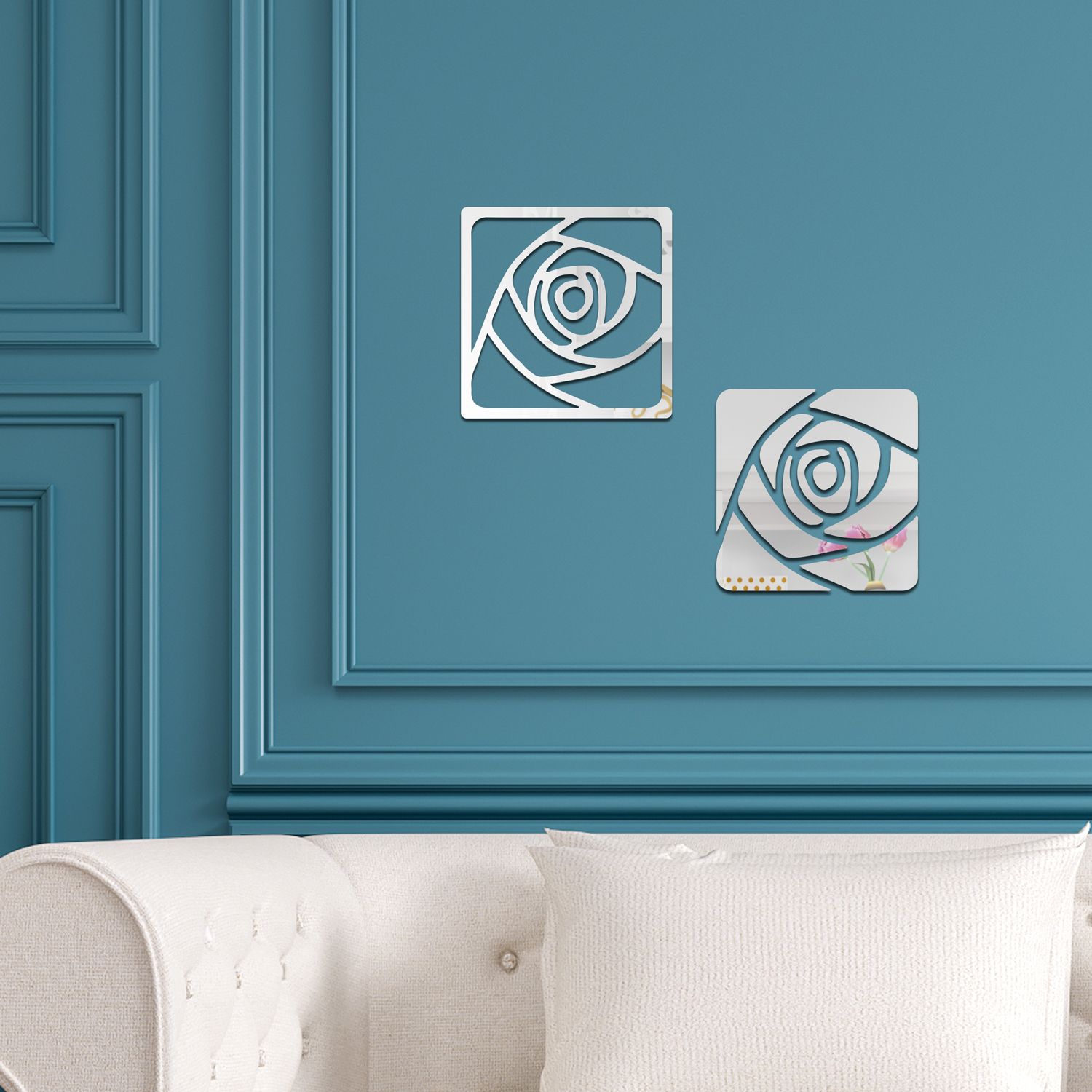 WSM2045 - 2pcs/lot Rectangle 3D Rose Floral Mirror Wall Art