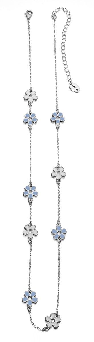 Fiorelli Fashion Imitation Rhodium Plated Blue & White Enamel Flower Station Necklace 60cm + 10cm