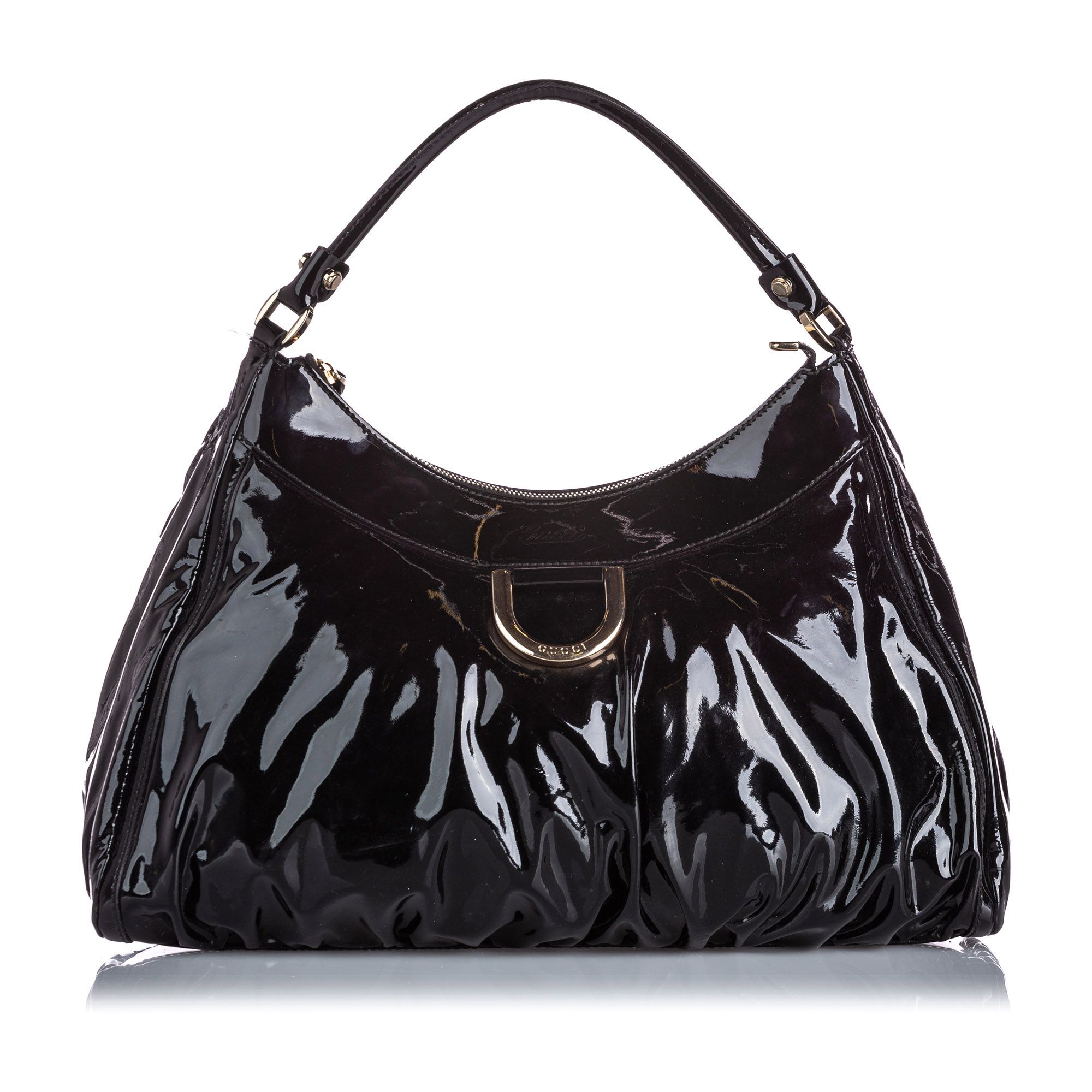 Vintage Gucci Patent Leather Abbey D-Ring Shoulder Bag Black