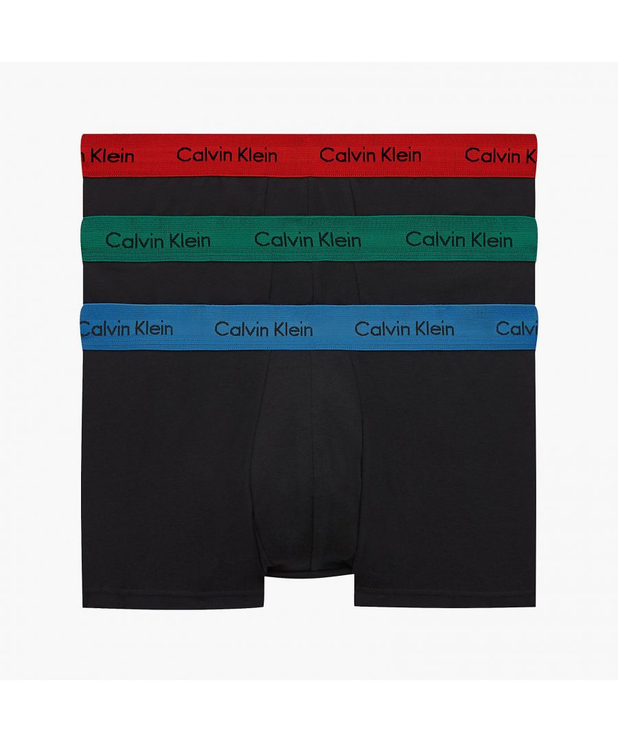 Image for Calvin Klein 3 Pack Trunks - Low Rise - Cotton Stretch, Black/Green/Blue/Red