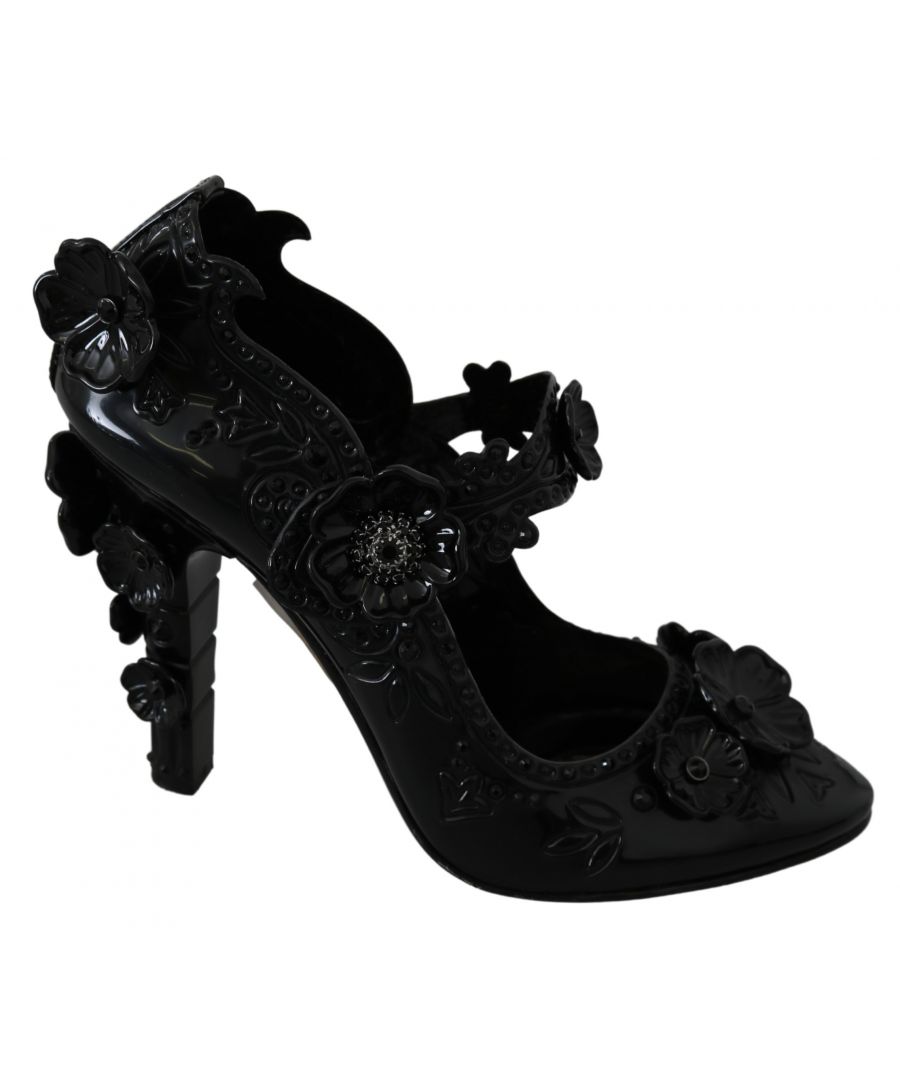 Image for Dolce & Gabbana Black Floral Crystal CINDERELLA Heels Shoes