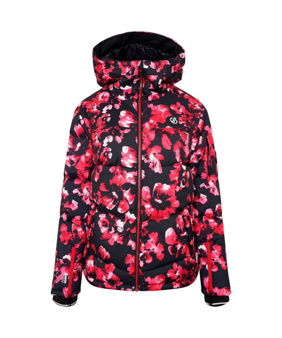 Lining: Fleece. Fabric: Stretch. Design: Blossom, Printed. Fabric Technology: Ared 20/20, Breathable, DWR Finish, Waterproof. Detachable Snowskirt, Fleece Lined, Fleece Panel, High Warmth, Padded, Taped Seams. Cuff: Adjustable, Ribbed. Neckline: Hooded. Sleeve-Type: Long-Sleeved. Hood Features: Grown On Hood. Pockets: Ski Pass Pocket, 2 Lower Pockets, Zip, Inner, Stow Pocket. Fastening: Full Zip. Hem: Adjustable. Sustainability: Made from Recycled Materials.