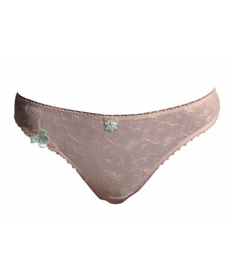 Fauve Brianna Thong, featuring intricate embroidery and floral detail for a chic, feminine look. Offering minimal coverage on the rear.