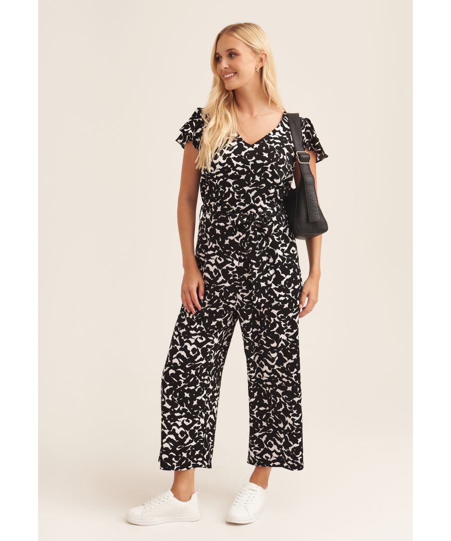 Gini London Womens Angel Sleeve Culotte Jumpsuit - Black - Size 8 UK