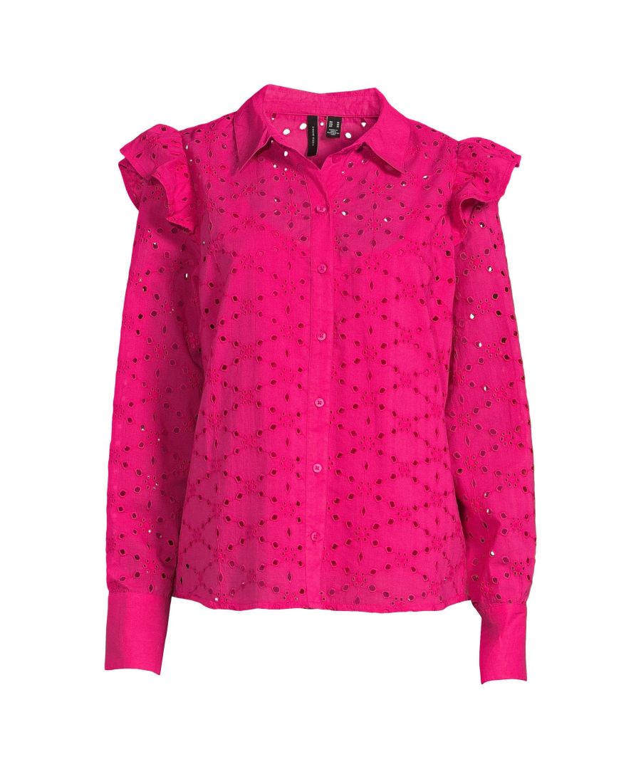 VERO MODA geweven blouse VMISABEL met ruches met broderie roze