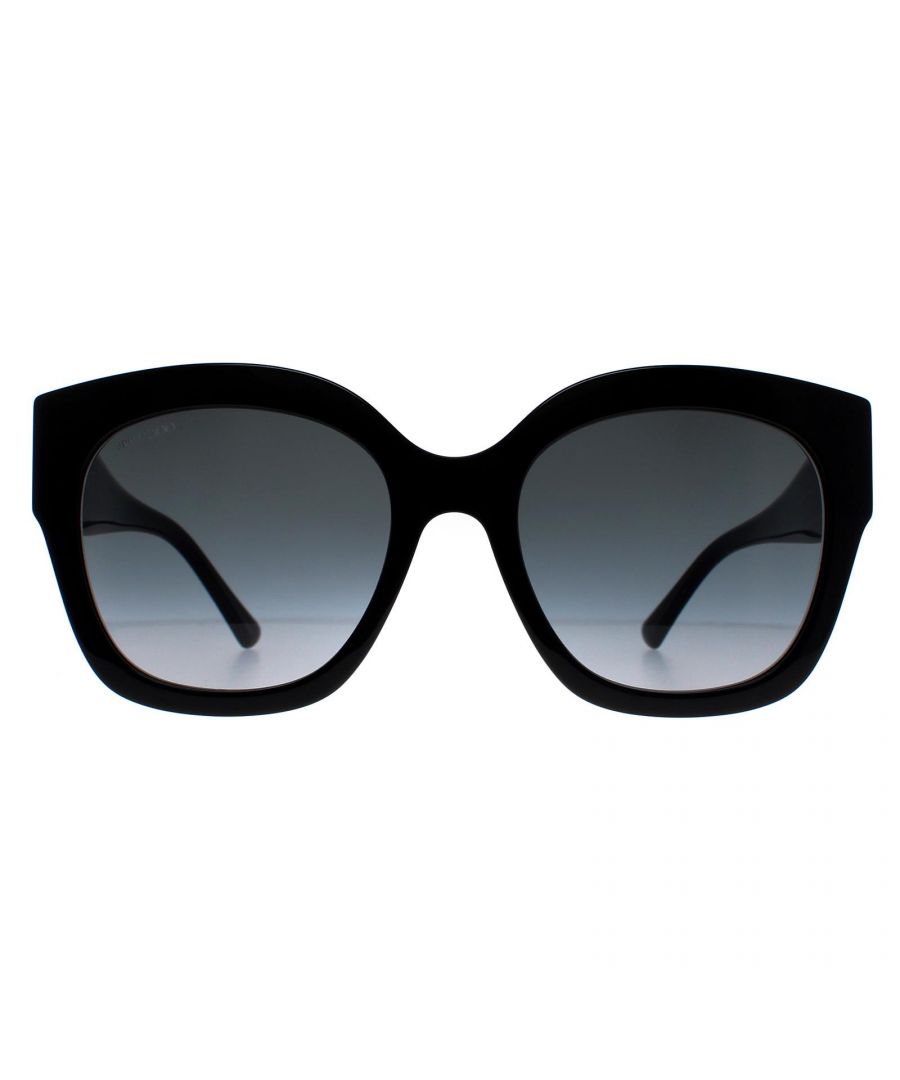 Jimmy Choo Square Womens Black Grey Gradient Leela/S  Sunglasses are the ultimate accessory for any fashion-forward individual who wants to make a statement. These sunglasses feature a bold and contemporary design that is sure to turn heads wherever you go. Crafted from high-quality acetate, these sunglasses are both lightweight and durable, making them perfect for everyday wear. The sleek, rectangular frames are accented with Jimmy Choo's logo on the arms, giving them a touch of glamour and sophistication