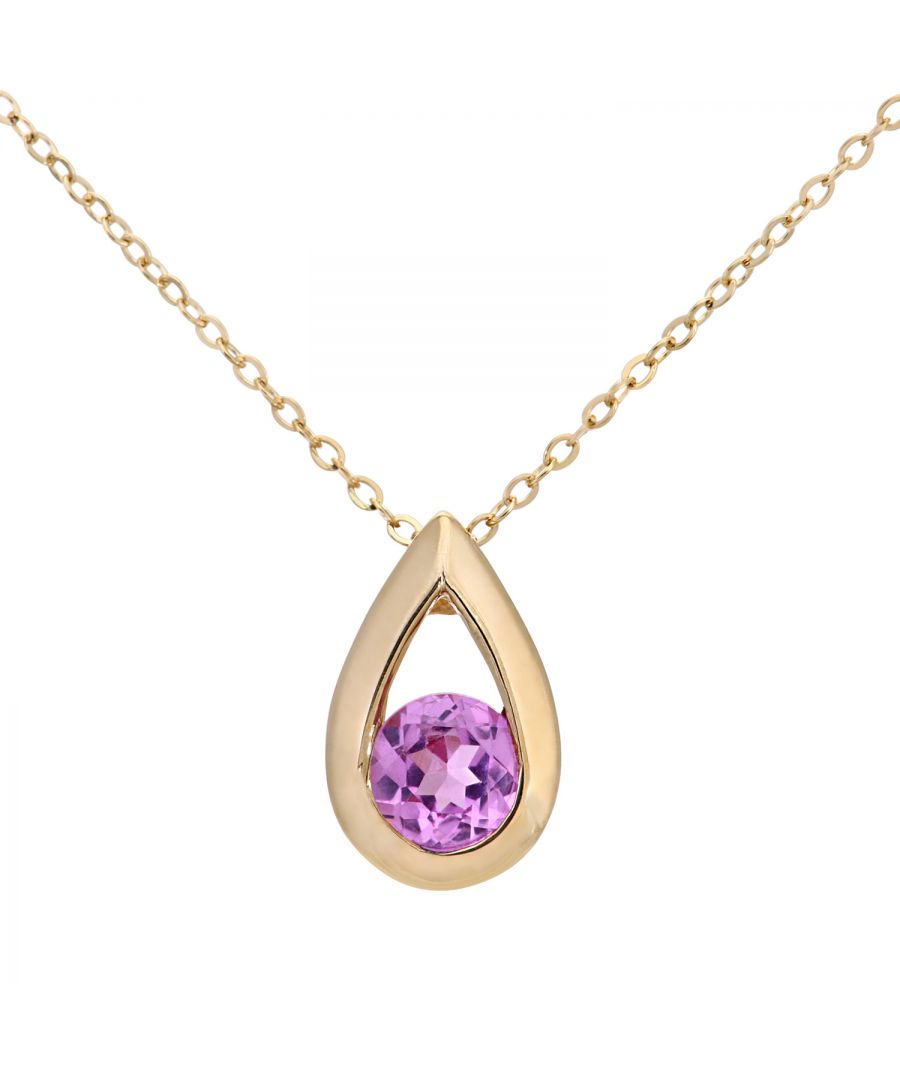 Image for 9ct Yellow Gold 0.20ct Created Pink Sapphire Tear Drop Pendant + 18