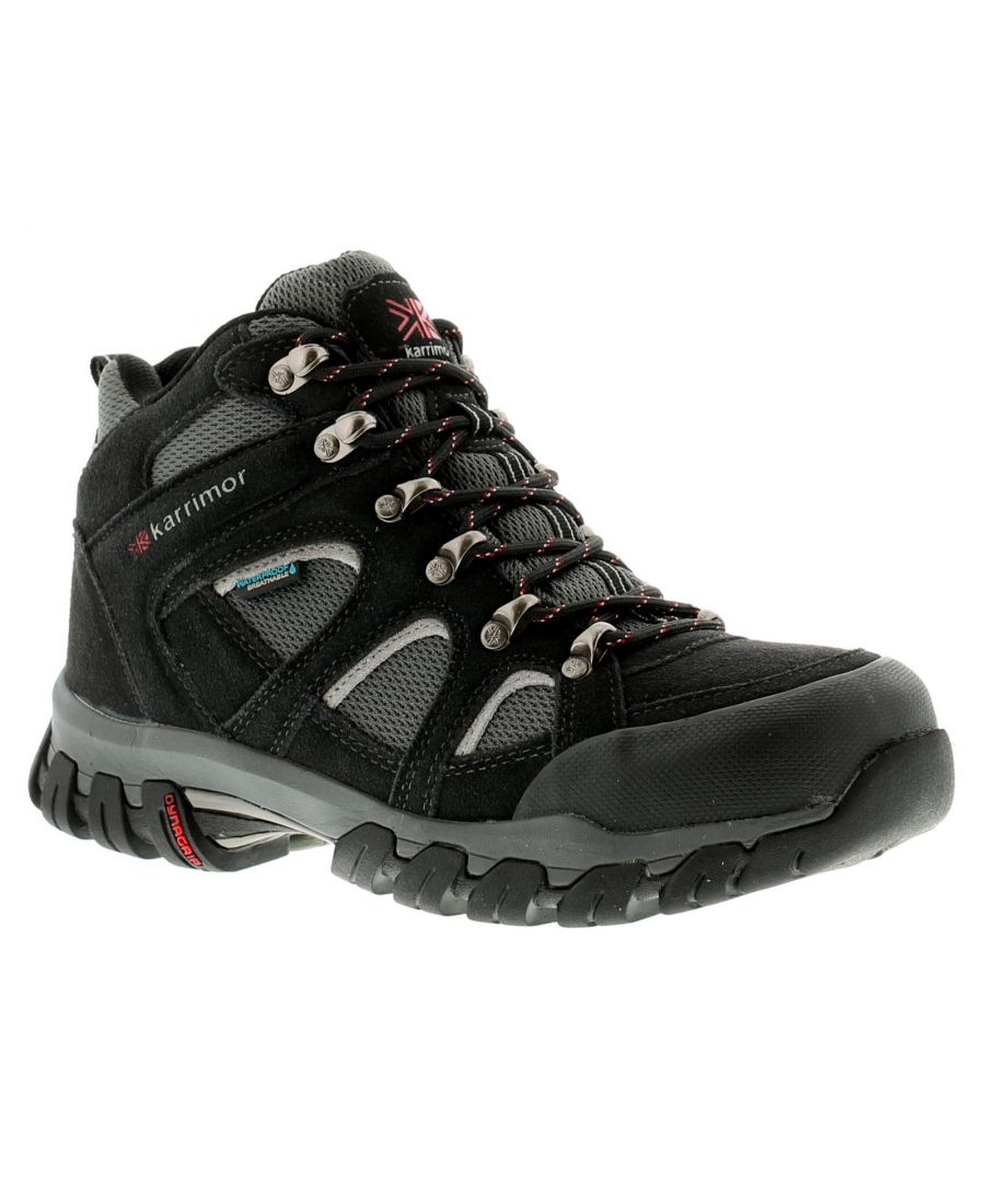 <Ul><Li>Karrimor Bodmin 4 Mid Weather Mens Boots In Black/Grey/Red</Li><Li>Karrimor Mens Bodmin 4 Mid Weathertite Hikers With Suede And Mesh Upper And A Waterproof/Breathable Membrane Lining.</Li><Li>Fabric Upper</Li><Li>Fabric Lining</Li><Li>Synthetic Sole</Li><Li>Mens Gentelmens Weathertite Waterproof Outdoor Hikers Boots Lace Ups Bodmin 4 Mid Karrimor</Li>