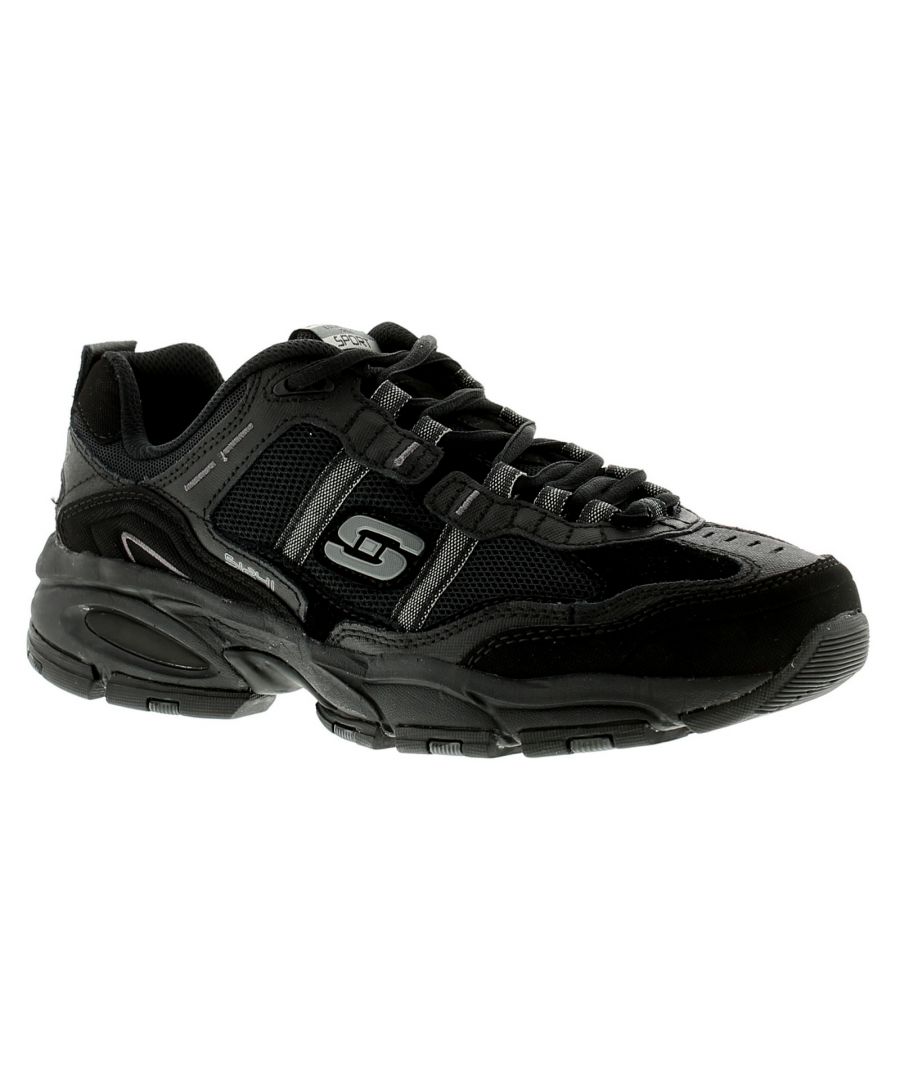 Skechers Vigor 20 Mens Trainers Black/Black. Fabric / Manmade Upper. Fabric Lining. Synthetic Sole. Skechers Vigor 2.0 Trait Trainers Sneaker Synthetic Upper.