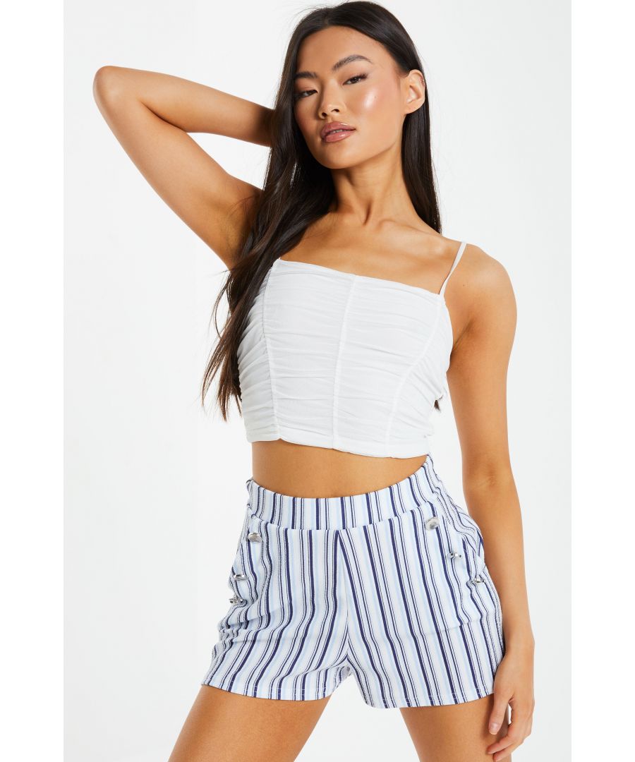 Image for White Striped High Waist Shorts