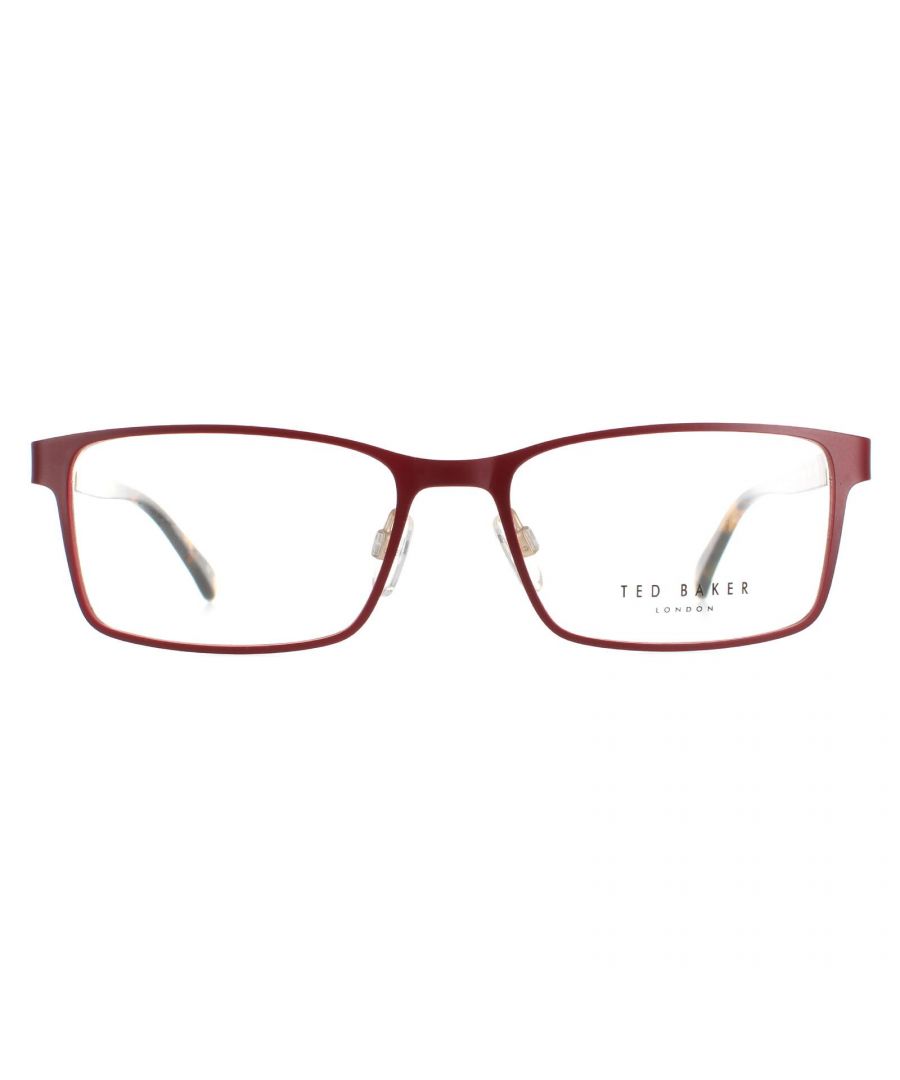 Ted Baker Rectangular Mens Burgundy TB4278 Hadley  Glasses feature a thin metal frame with nice simple styling and the classic rectangular frame shape suitable fit for most face shapes. Adjustable nose pads allow for a personalised fit.