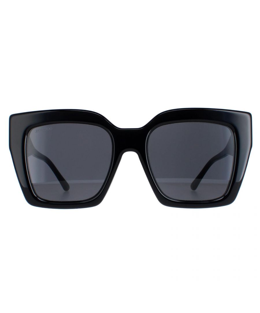 Jimmy Choo Square Womens Black Grey Eleni/G/S  Sunglasses are a square style crafted from lightweight acetate. Jimmy Choo's emblem is engraved into the temples for brand authenticity.