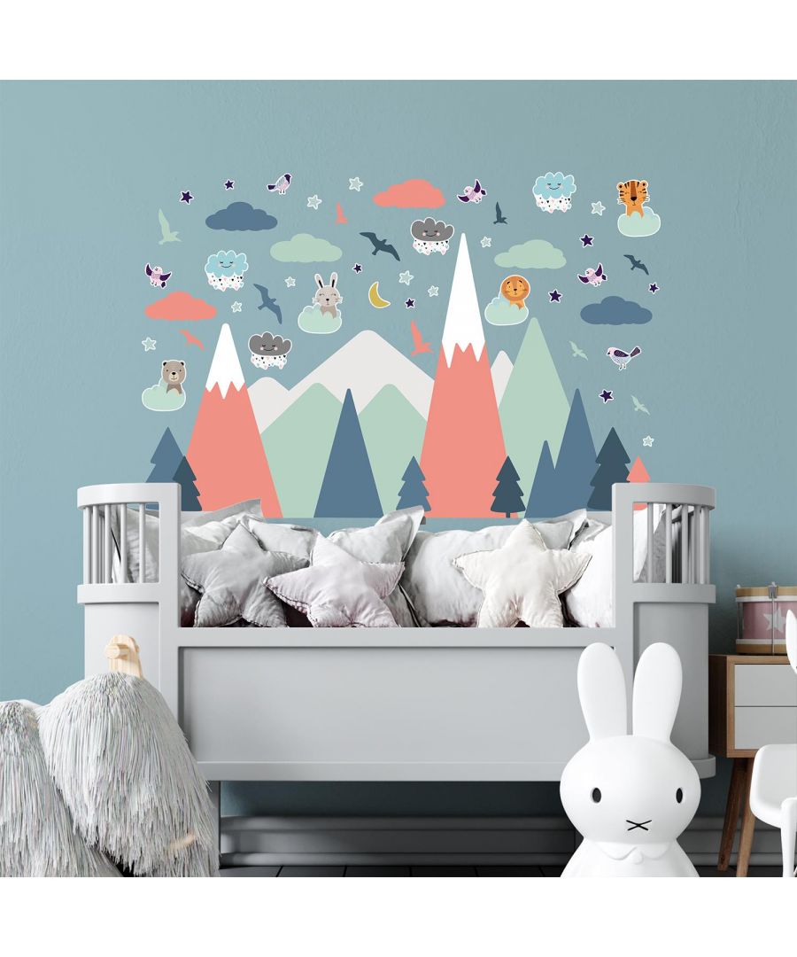 Image for Colourful Mountains With Sleepy Animals wall decal kids room animals, nursery, wall stickers, peel and stick, self adhesive 57 Pcs. 143 cm x 100 cm