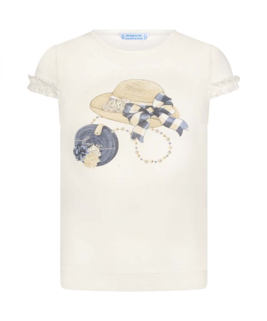 Mayoral Girls Ivory Cotton Jersey T-Shirt - Cream - Size 7Y