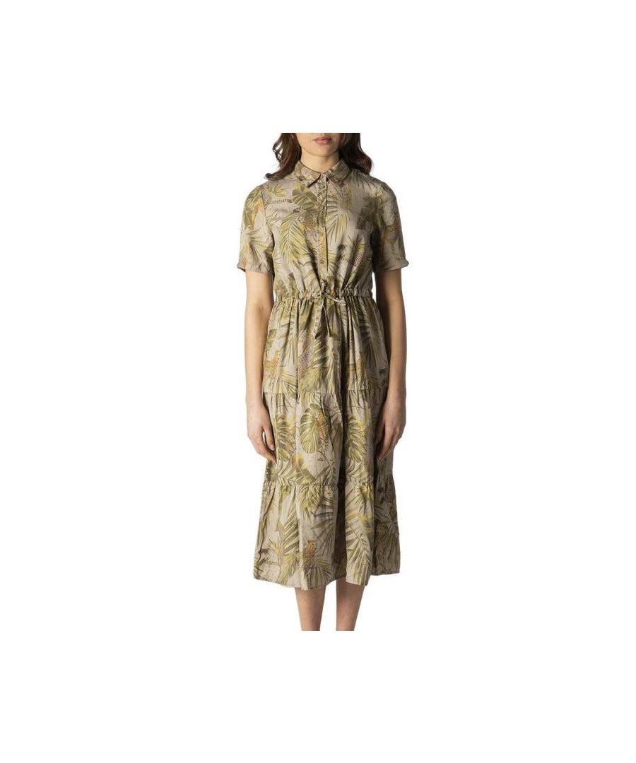 Brand: Desigual\nGender: Women\nType: Dresses\nSeason: Spring/Summer\n\nPRODUCT DETAIL\n• Color: brown\n• Pattern: floral\n• Fastening: buttons\n• Sleeves: short\n• Collar: classic\n\nCOMPOSITION AND MATERIAL\n• Composition: -100% lyocell  \n•  Washing: machine wash at 30°