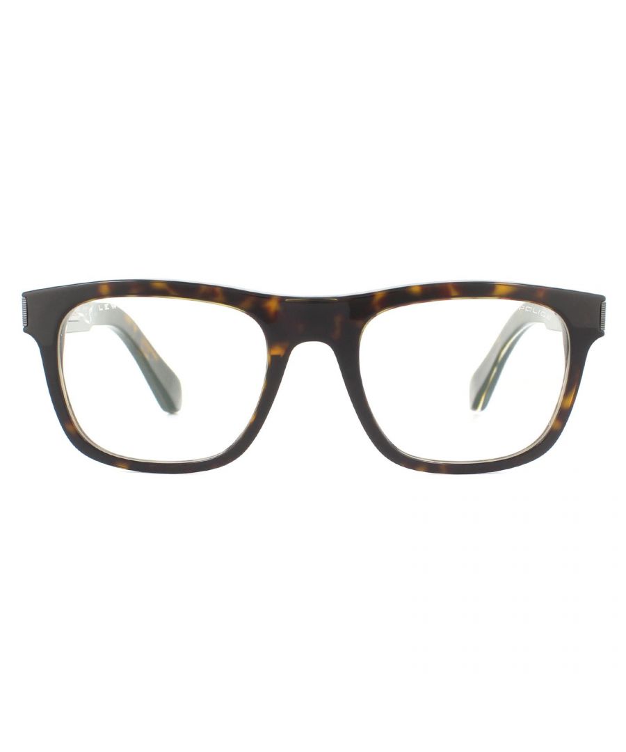 Police Square Mens Shiny Havana Clear Sunglasses - Brown - One Size