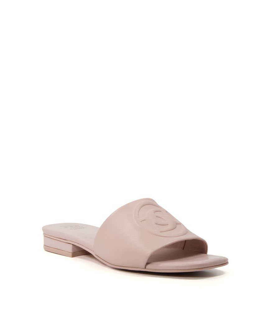 These stylish sliders mean business, with a monogram-embossed strap, an open-square toe and a neutral colour palette. Designed to be worn with anything and everything this summer.