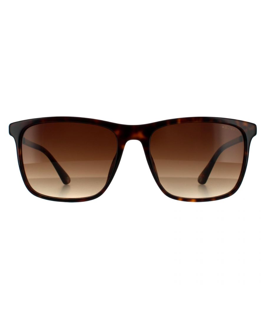 Police Square Unisex Shiny Dark Havana Brown Gradient 90041091 Police are a modern square style crafted from lightweight acetate. Plastic temple tips and rubber nose pads ensure all day comfort . Metal temples feature on the Police logo for brand authenticity.