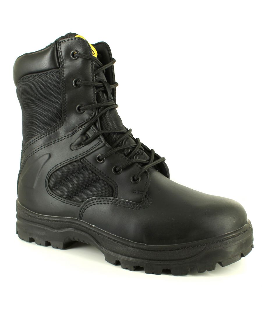 MENS TRADESAFE BLACK LEATHER HIKER SAFETY WORK BOOTS STEEL TOE CAP SHOES UK SIZE 