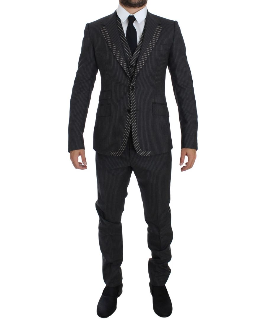 Image for Dolce & Gabbana Gray Striped 3 Piece Slim Suit Tuxedo