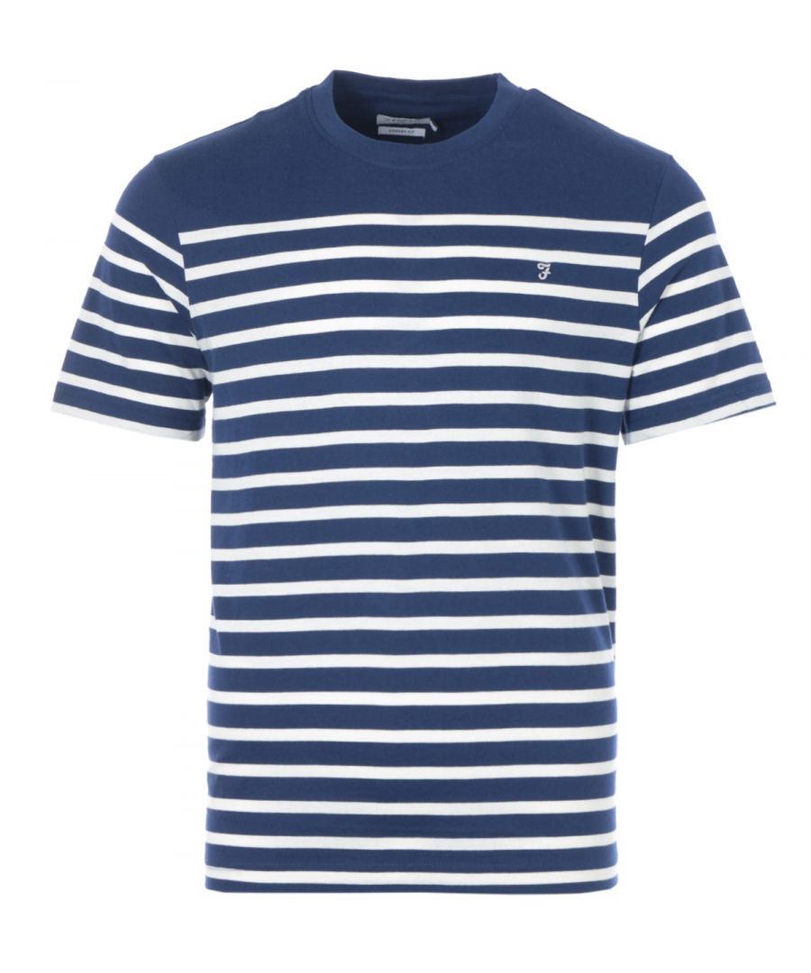 The versatility and transcending style of Farah has been a staple throughout the decades. Starting from humble beginnings, the signature 'F' logo has been seen to be worn by equally iconic musicians, artists, and fashion figures. A wearable symbol of culture and diversity, a casual yet quintessential look. The Altamont Striped T-Shirt is crafted from pure organic cotton jersey offering day long comfort and breathability. Featuring a classic crew neck design with short sleeves and contrast stripes. Finished with the iconic logo embroidered at the chest. Modern Fit, Pure Organic Cotton Jersey, Crew Neck, Short Sleeves, Contrast Stripes, Farah Branding. Style & Fit: Modern Fit, Fits True to Size. Composition & Care: 100% Organic Cotton, Machine Wash.