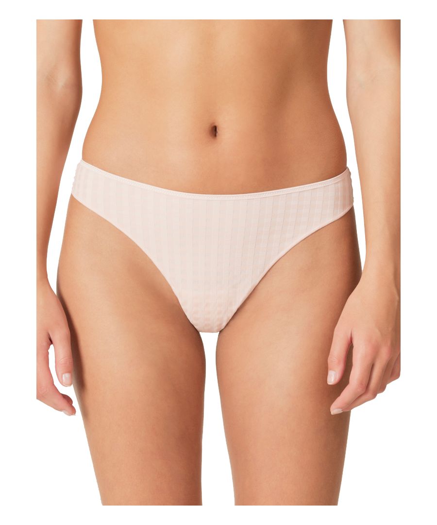 Marie Jo Avero Mid Rise Thong, this beautiful thong boasts a two-toned gingham-style fabric for a romantically chic look. The floral motif detail on the rear adds a charming touch. Offering minimal coverage on the rear for a sexy look.