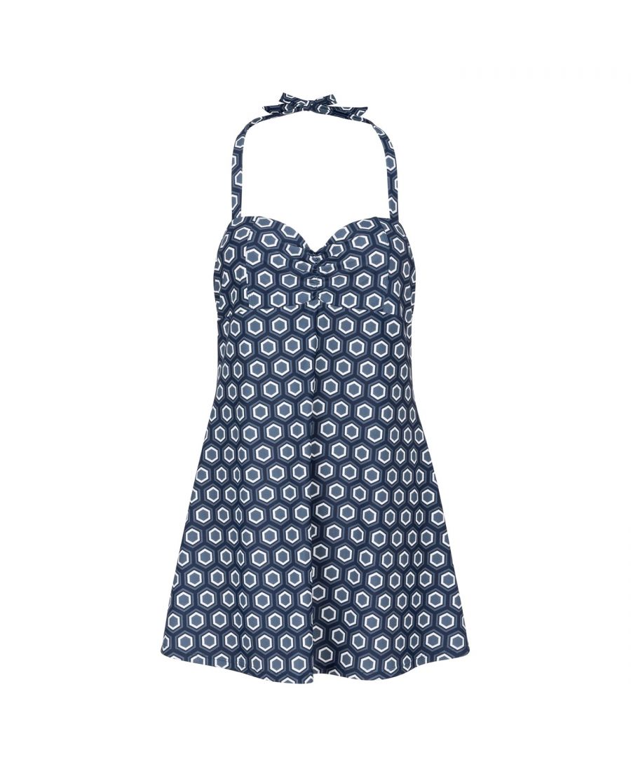 Miso Halter Neck Swimdress - This Women's Miso Halter Neck Swimdress is a great addition to your summer holiday wardrobe, crafted with a tie fastening halter neck strap, teamed with shaped cups that offers a supportive and comfortable fit. A waterfall skirt along with the Miso branding completes the look.