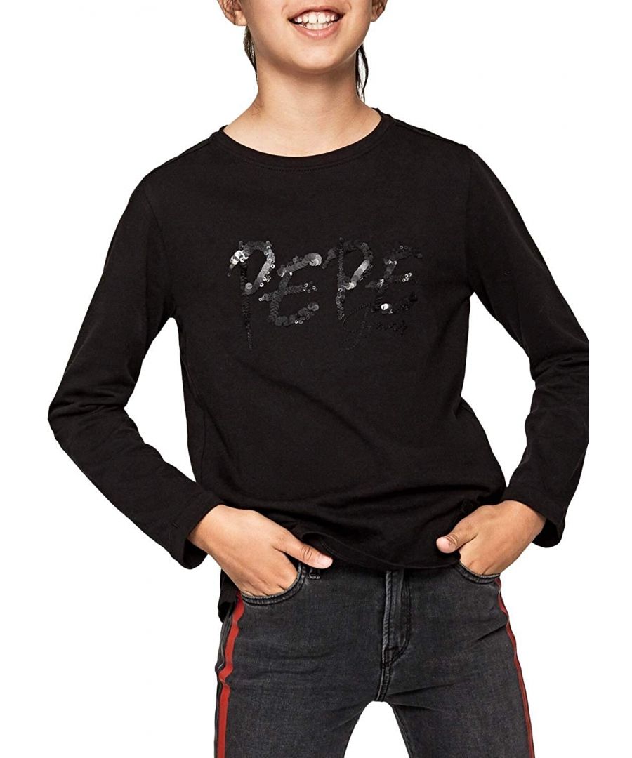 Image for Pepe Jeans Girls Black T-Shirt with Pepe TEXT in Sequins