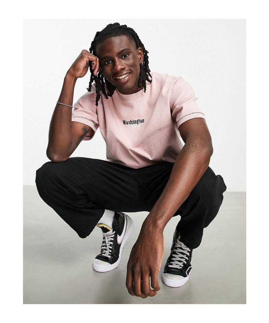 topman mens oversized washed t-shirt with rib panel in pink-green - size 2xs