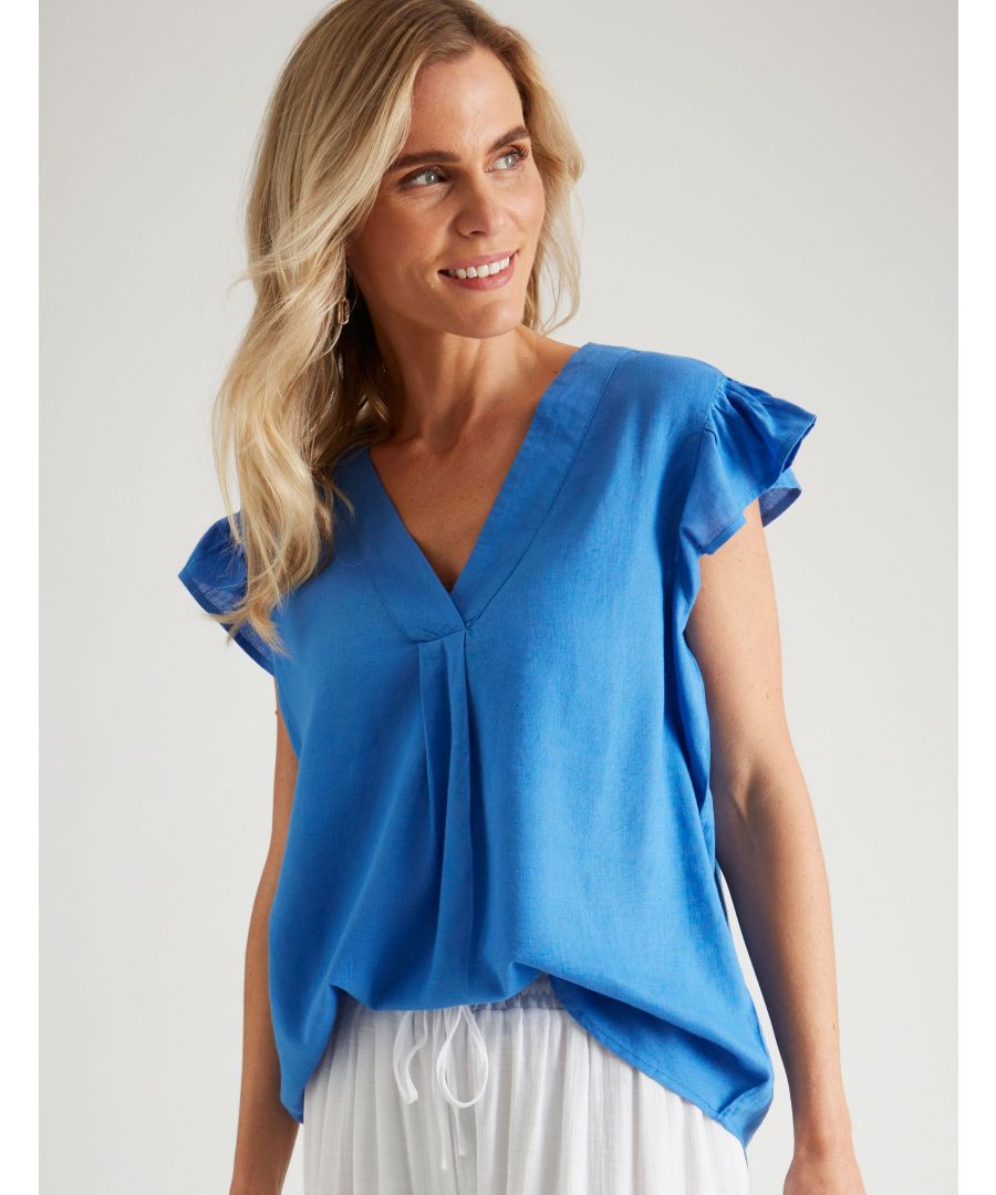 This blouse is perfect for those days when you need to take a break from your usual style. A simple and easy-to-wear piece, it's the perfect way to add a little bit of personality without going overboard. V-neck neckline gives it a comfortable and flattering fit, while the stand- away print creates a unique look that will standout on any outfit. Whether you're dressing up or down, this blouse will be sure to add a pop of color and flair. Indulge in summer vibes year-round with this stylish light blue blouse that screams 