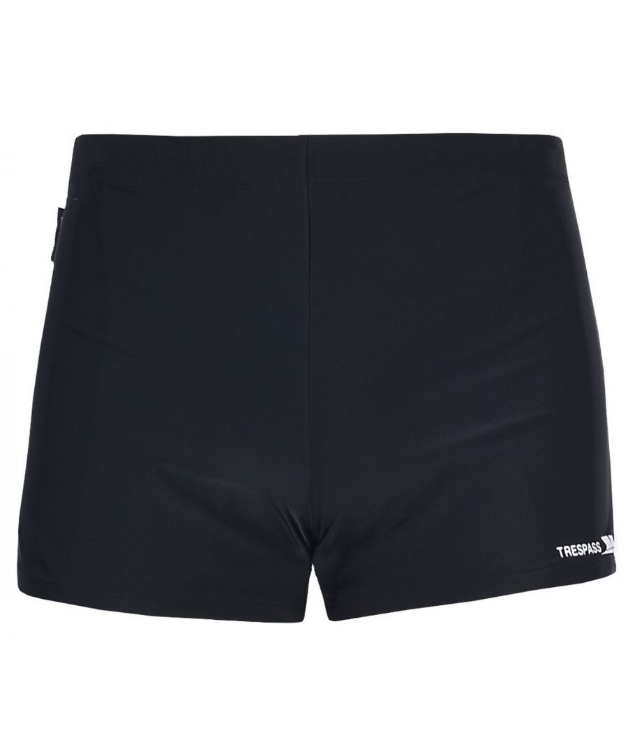 Mens swim shorts. Coin pocket. Contrast panel. Inner waist drawcord. Small Trespass logo on leg. Fabric: 80% Polyamide/20% Elastane. Sizing (waist): S (32in/81cm), M (34in/86cm), L (36in/91.5cm), XL (38in/96.5cm), XXL (40in/101.5cm).