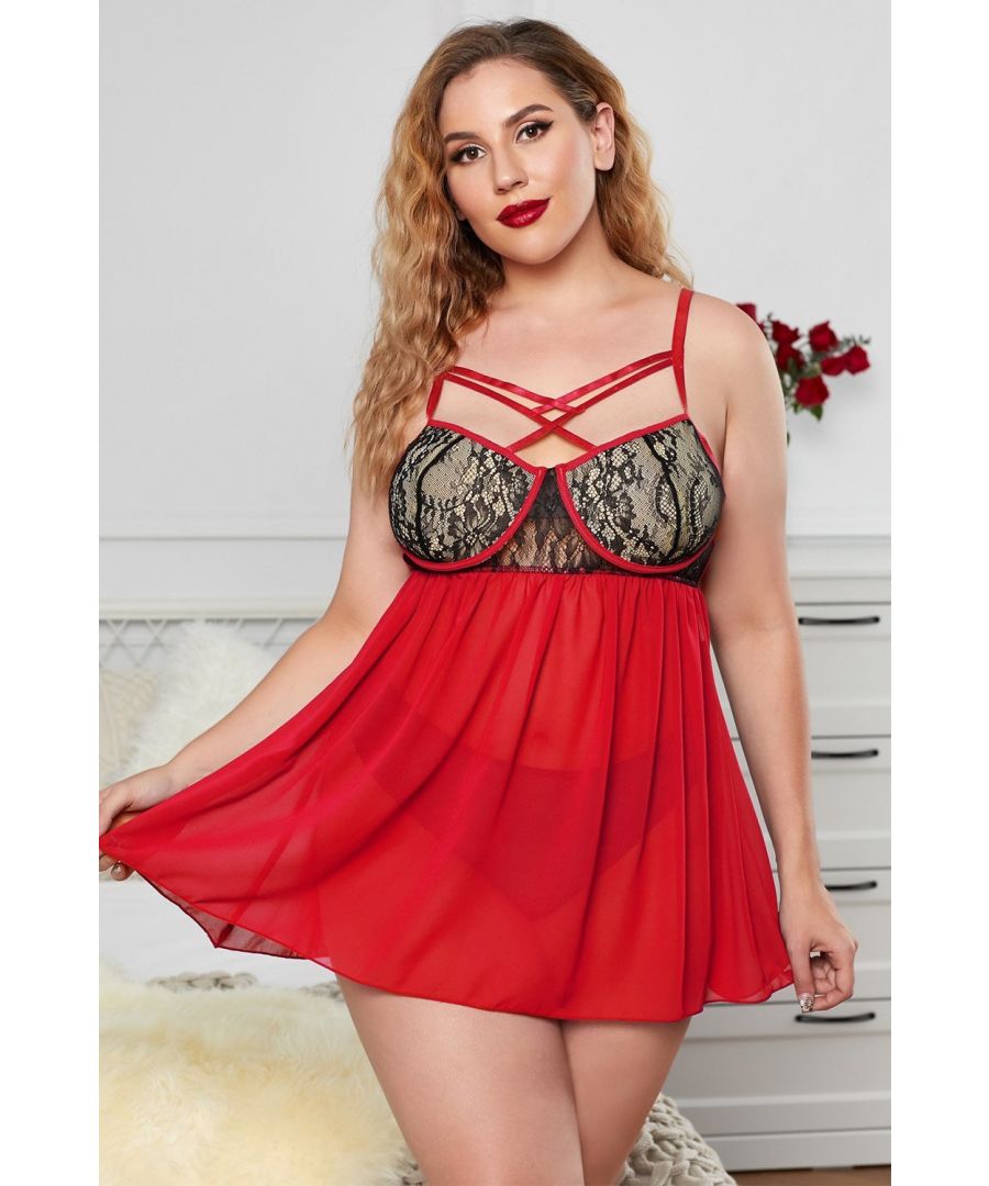 Plus size babydoll wholesale with a thong It's very sexy flirty for its transparent structure Sophisticated crisscross chest, lace bralette, hook and eye closure Flowing pleated mesh skirt with slit back Azura Exchange plus size lingerie is perfect gift for your special somone