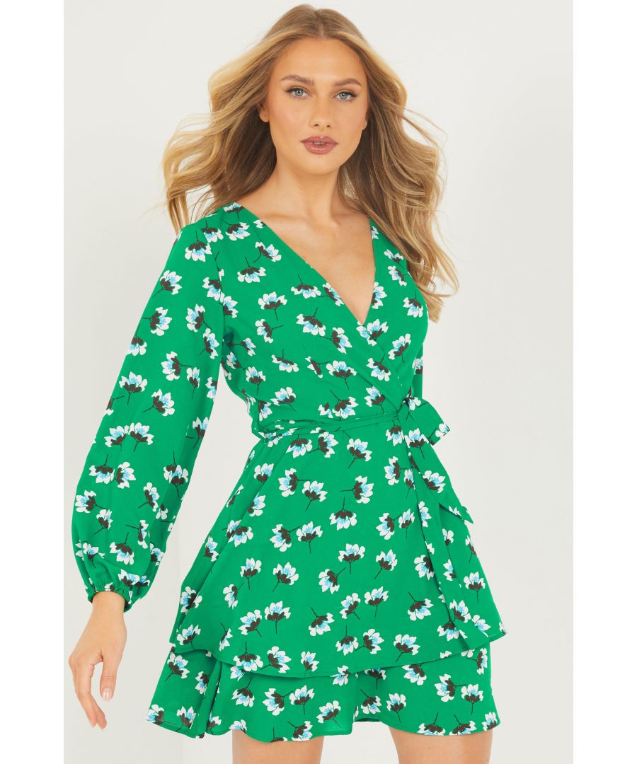 Image for Green Floral Skater Dress