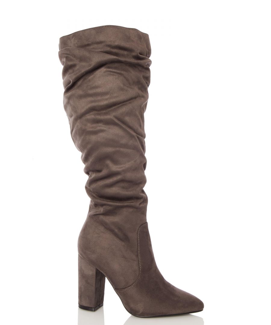 Image for Wide Fit Grey Ruched Knee High Boots