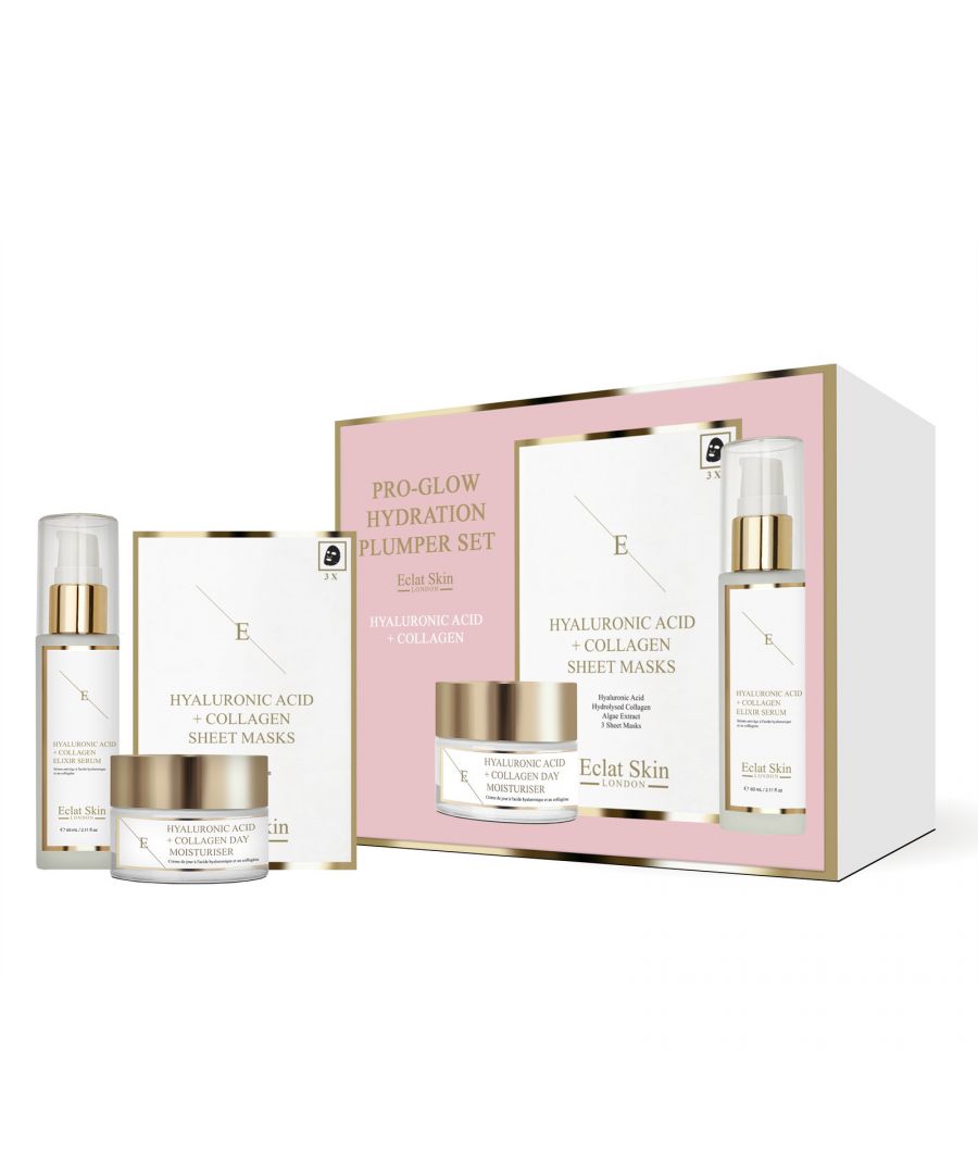Glow with this Hyaluronic acid and Collagen skincare kit. This set aims to smoothen the look of dehydration lines for more youthful, plumper and nourished looking skin. Includes: -Hyaluronic Acid and Collagen Sheet Mask x 3 -Hyaluronic Acid and Collagen Day Cream (50ml) -Anti-Aging Serum with Hyaluronic Acid and Collagen (60ml) -Giftbox Key Ingredients:Hyaluronic Acid is naturally found in our skin, as we age our body's natural production of hyaluronic acid slows down. Hyaluronic acid is a key element making the skin looking plump and youthful as it holds moisture 1000 times its own weight. Our hyaluronic acid is called