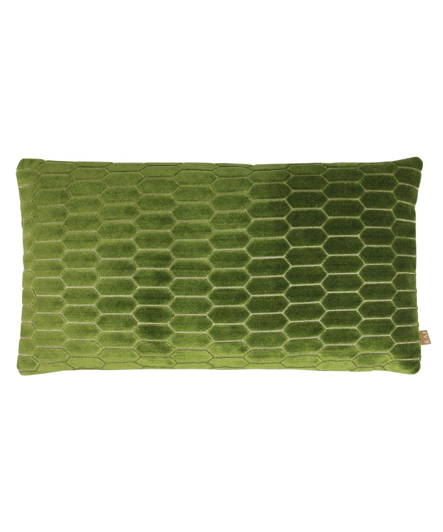 Kai Rialta Geometric Rectangular Feather Filled Cushion - Green Viscose - One Size