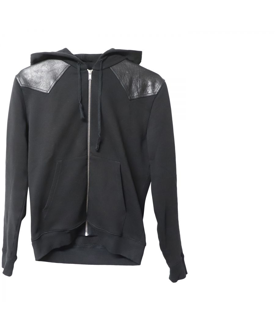 saint laurent pre-owned mens zip up hoodie jacket with leather detail in black cotton - size small