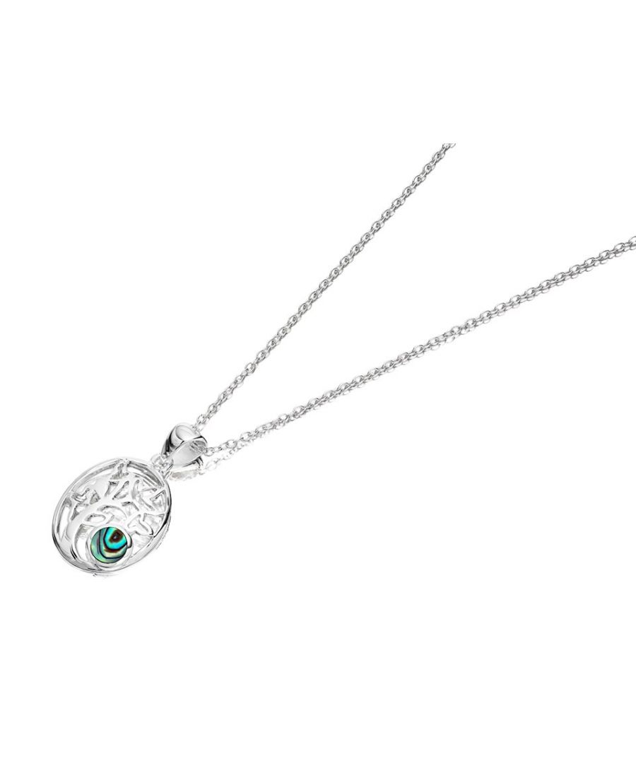 Featuring the eternal Tree of Life design, this sterling silver pendant has an abalone stone incorporated into the design to make this an unusual piece of jewellery. Measuring 13.7 x 16mm and strung from a 16in/41cm trace chain, this is an excellently priced gift option. Metal Type: Silver Gem Type 2: Abalone