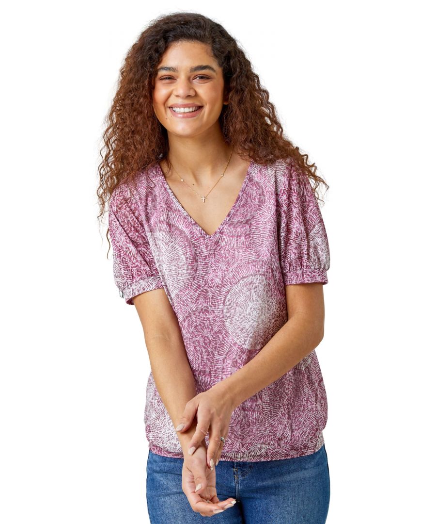 Roman Womens Abstract Circle Print V-Neck Blouson Top - Purple - Size 10 Uk
