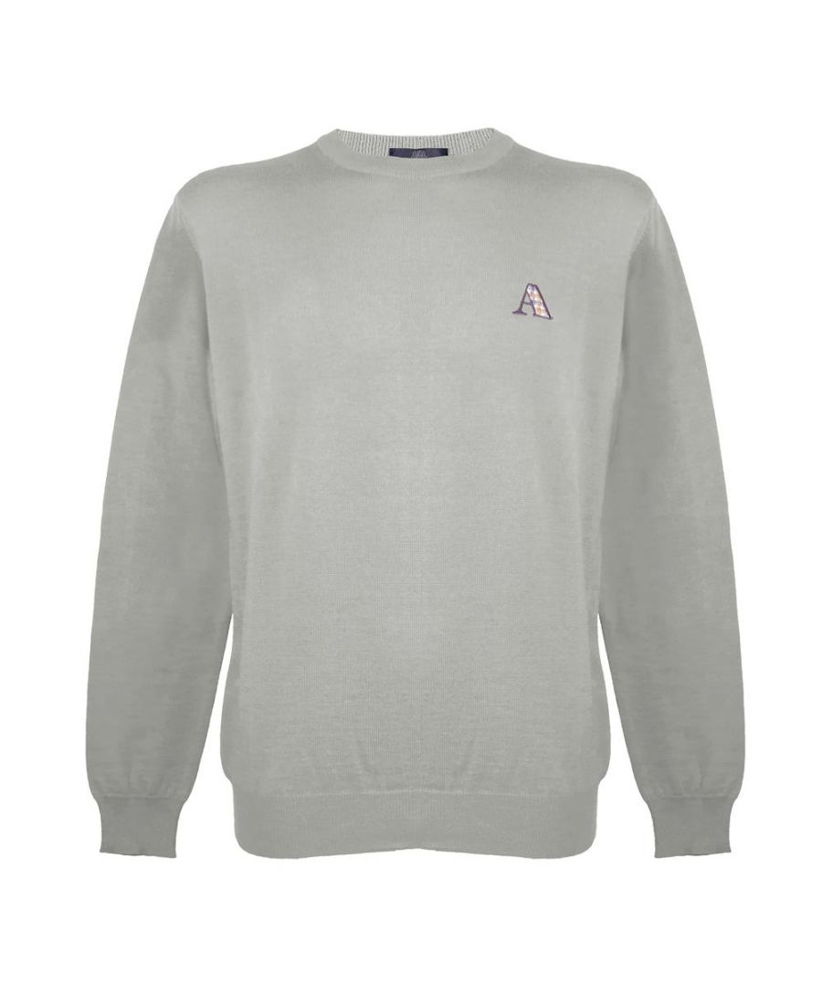 Image for Aquascutum Mens Long Sleeved Knitwear Jumper with Logo in Light Grey